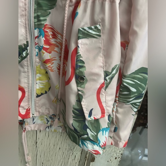 🦩🦩🦩BOHO PINK FLAMMENGO HOODED WIND BREAKER JACKET🦩🦩🦩 - Picture 8 of 13